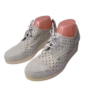 Robert Clergerie white grey suede laser cut wedge sneakers size 39.5  sz 9 $495